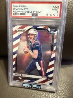 Panini 2024 Prizm Drake Maye #329 Red White & Blue Prizm RC PSA 9🔥🔥🔥 - Image 1