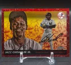 2025 Topps Chrome Platinum Jazz Chisholm Jr Toile Cream Red Refractor /5 Bookend - Image 1