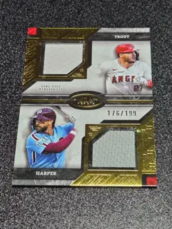 2025 Topps Tier One Mike Trout Bryce Harper DUAL GOLD RELIC /199 Angels Phillies - Image 1