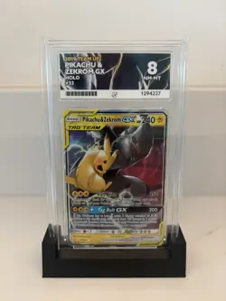 Pikachu & Zekrom GX 33/181 Sun Moon Team Up 2019 Holo Pokemon Card Ace 8 Grade - Image 1