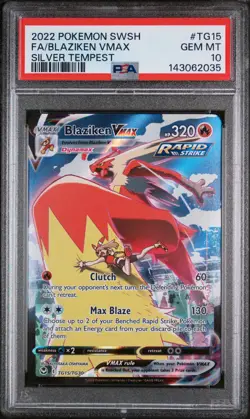 2022 POKEMON SWORD & SHIELD SILVER TEMPEST #TG15 FULL ART/BLAZIKEN VMAX PSA 10 - Image 1