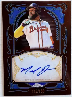 2026 Topps Chrome Marcell Ozuna #IS-MO Ink Strokes Blue On Card Auto /150 - Image 1