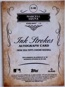 2026 Topps Chrome Marcell Ozuna #IS-MO Ink Strokes Blue On Card Auto /150 - Image 3