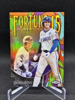 2025 Topps #’d /25 Chrome Update Series Fortune 15 Shohei Ohtani #F15-6 Orange - Image 1