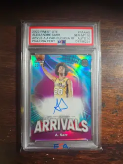 2022 Topps Finest OTE Arrivals Fuchsia /10 Alexandre Sarr PSA 10 Auto SSP Pop 1 - Image 1