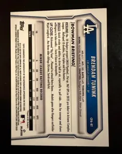 Brendan Tunink 2026 Bowman Chrome 1st Auto Blue X-Fractor 043/150 - Image 2