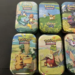 Pokemon Empty Tin Lot of 6 Mini Tins + Pencil Case Tin - Pikachu, Eevee, Bulba - Image 2