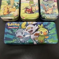 Pokemon Empty Tin Lot of 6 Mini Tins + Pencil Case Tin - Pikachu, Eevee, Bulba - Image 4
