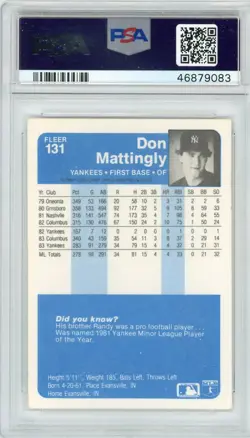 1984 Fleer Don Mattingly #131 PSA 10 - Image 2