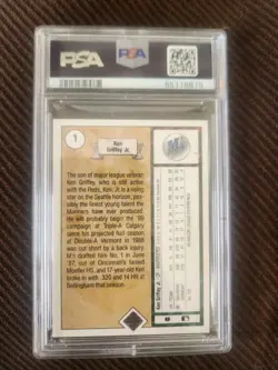 1989 Upper Deck - Star Rookie Ken Griffey Jr #1 (RC) PSA 8 Auto 10 - Image 2