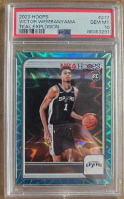 2023 PANINI NBA HOOPS TEAL EXPLOSION #277 VICTOR WEMBANYAMA Rookie PSA 10 - Image 1