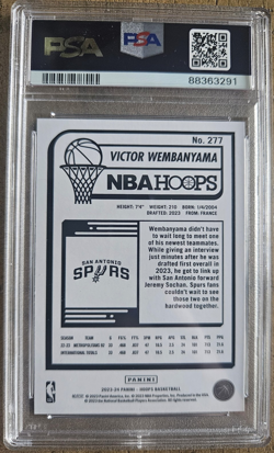 2023 PANINI NBA HOOPS TEAL EXPLOSION #277 VICTOR WEMBANYAMA Rookie PSA 10 - Image 2