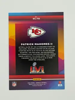 2022 Panini Donruss PATRICK MAHOMES Road to the Super Bowl #WC-PM Chiefs - Image 2