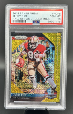 2020 Panini Prizm #HOF8 JERRY RICE Hall of Fame GOLD MOJO /10 PSA 10 GEM Pop 2 - Image 1