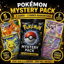 Pokemon TCG Mystery Pack Sealed Booster Pack, 5 Cards, 2 Rares Guaranteed - Image 1