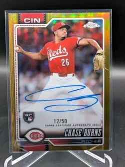 2026 Topps Chrome Chase Burns Gold Refractor RC Auto /50 Reds NL Cy Young #RR-CB - Image 1