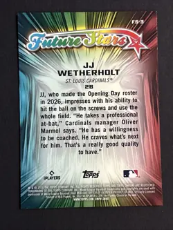 2026 Topps Chrome Future Stars JJ Wetherholt RC # FS-3, CARDINALS - Image 2