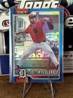 Justin Verlander 2026 Topps Chrome Blue Refractor /150 Detroit Tigers - Image 1