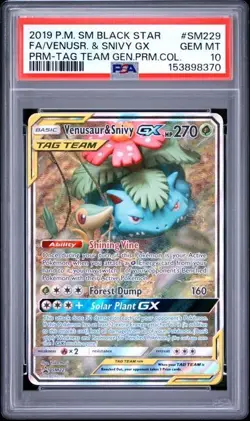 2019 POKEMON SM BLACK STAR PROMO #SM229 FULL ART/VENUSAUR & SNIVY GX PSA 10 - Image 1