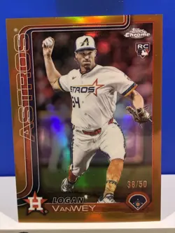 2025 Topps Chrome Update Series - Logan Vanwey #USC141 Gold Refractor 38/50 (RC) - Image 1