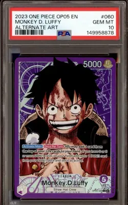 2023 One Piece OP05 EN Alternate Art #060 Monkey D Luffy PSA 10 GEM MINT - Image 1