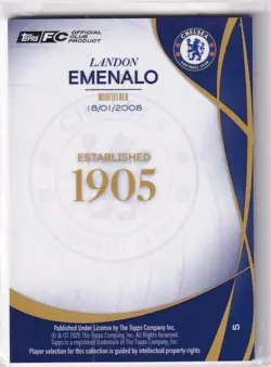 Topps Chelsea Lineage 120 Landon Emenalo 1st Bowman Rookie 01/50 Bookend - Image 2