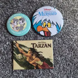 Disney Pinback Button Set Tarzan The Little Mermaid Scuttle 1900 Park Fare - Image 1