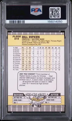 1989 FLEER BLACK BOX OVER ERR #616 BILL RIPKEN PSA 10 - Image 2