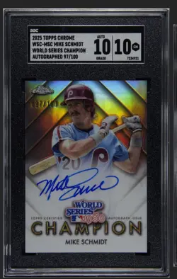 Topps Chrome 2025 Mike Schmidt World Series Champ ON CARD Auto /100 SGC 10 POP 1 - Image 1