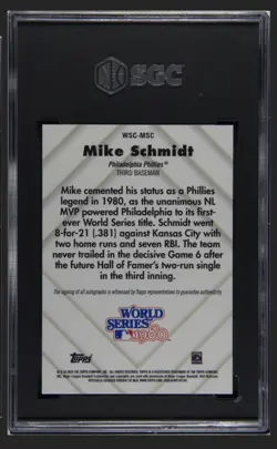 Topps Chrome 2025 Mike Schmidt World Series Champ ON CARD Auto /100 SGC 10 POP 1 - Image 2