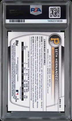 2025 Bowman Draft Seth Hernandez BMA-SH Blue Mojo /150 Auto PSA 10 - Image 2