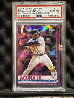 2019 Topps Chrome - Ronald Acuna Jr. #117 Pink Refractor Batting PSA 10 - Image 1