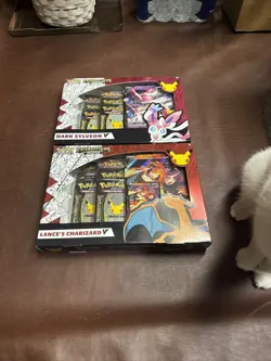 Pokemon TCG Celebrations Lance's Charizard V & Dark Sylveon V Box Evolving Skies - Image 1