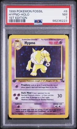 PSA 7 1999 Pokemon TCG Fossil Hypno Holo Rare 1st Edition Pokemon 8/62 - Image 1