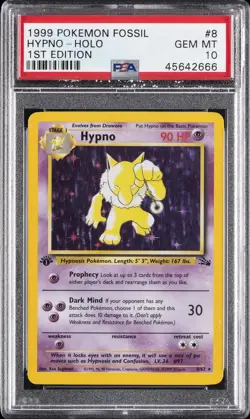 1999 POKEMON FOSSIL 1ST EDITION #8 HYPNO-HOLO PSA 10 - Image 1