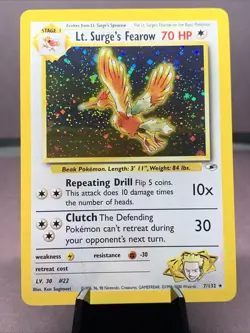 Pokemon TCG Lt. Surge's Fearow 7/132 Gym Heroes Holo Rare WOTC VTG 2000 LP - Image 1