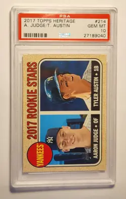 2017 Topps Heritage #214 Rookie Stars, Aaron Judge & Tyler Austin, PSA 10 GEM MT - Image 2