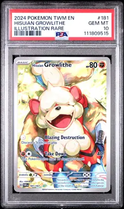 2024 POKEMON TWM EN-TWILIGHT MASQUERADE #181 HISUIAN GROWLITHE PSA 10 - Image 1