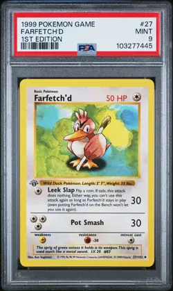 1999 POKEMON BASE SET 1ST EDITION #27 FARFETCH'D PSA 9 - Image 1