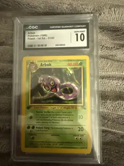 Pokemon 1999 Arbok 31/62 Fossil 1st Edition CGC 10 Gem Mint! - Image 1