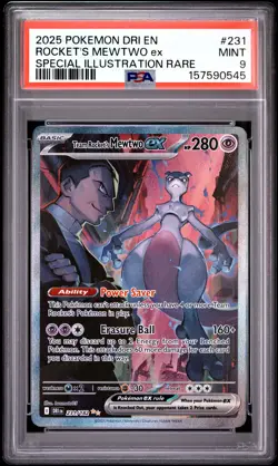 2025 POKEMON DRI EN-DESTINED RIVALS #231 TEAM ROCKET'S MEWTWO EX PSA 9 - Image 1