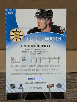2025-26 SP Authentic Frederic Brunet Future Watch Limited Blue /399 #155 - Image 2