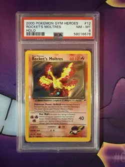 Pokemon TCG Gym Heroes Rocket's Moltres 012/132 Holo Rare PSA 8 2000 - Image 1