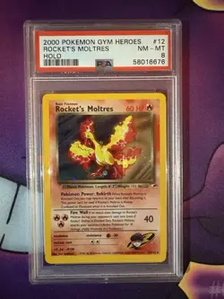 Pokemon TCG Gym Heroes Rocket's Moltres 012/132 Holo Rare PSA 8 2000 - Image 2