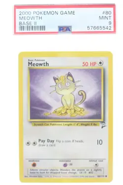 PSA 9 MINT 2000 Pokemon Game Base II #80 Meowth !!! - Image 1