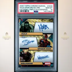 2025 Topps Marvel Hulk/Spirder Man/Wolverine Facsimile Triple Auto /50 PSA 10 - Image 1