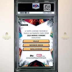 2025 Topps Marvel Hulk/Spirder Man/Wolverine Facsimile Triple Auto /50 PSA 10 - Image 3
