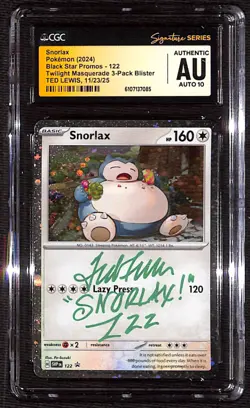 CGC Auto 10 Signed Ted Lewis Snorlax 122 Sv: Scarlet & Violet Promo Cards Holo - Image 1