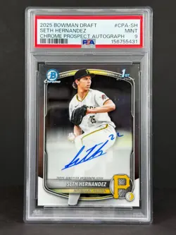 Seth Hernandez 2025 Bowman Draft Chrome 1st Bowman AUTO #CPA-SH Pirates PSA 9 MT - Image 1