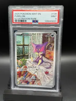 PSA 9 MINT 2025 POKEMON WHT EN-WHITE FLARE #136 PURRLOIN ILLUSTRATION RARE - Image 1